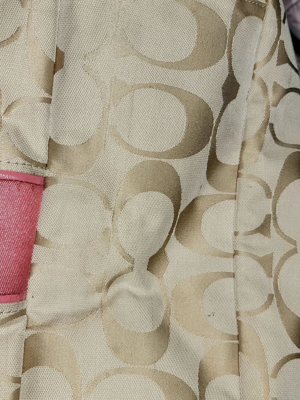 Coach Beige Signature Canvas Tote with Pink Trim, Outside Of Bag ,Badly Stained